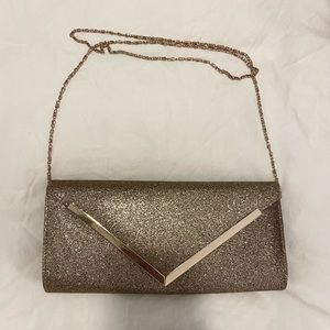 Gold Glitter Purse with Gold Chain